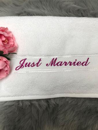 Just Married personalised embroidered bath/beach initials towel set